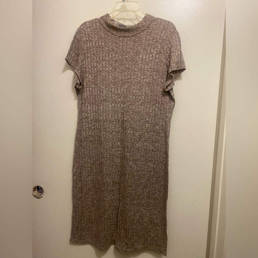Shop The Trends Womens Midi Shirt Dress XL Beige White Squares Print Bust 42”
